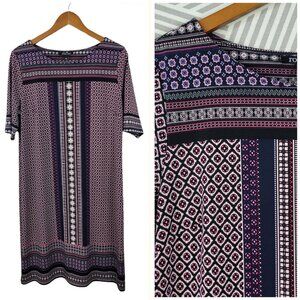 Roz Ali Dress Casual Partysize XL Geometric floral Pink Stretch Knee Length